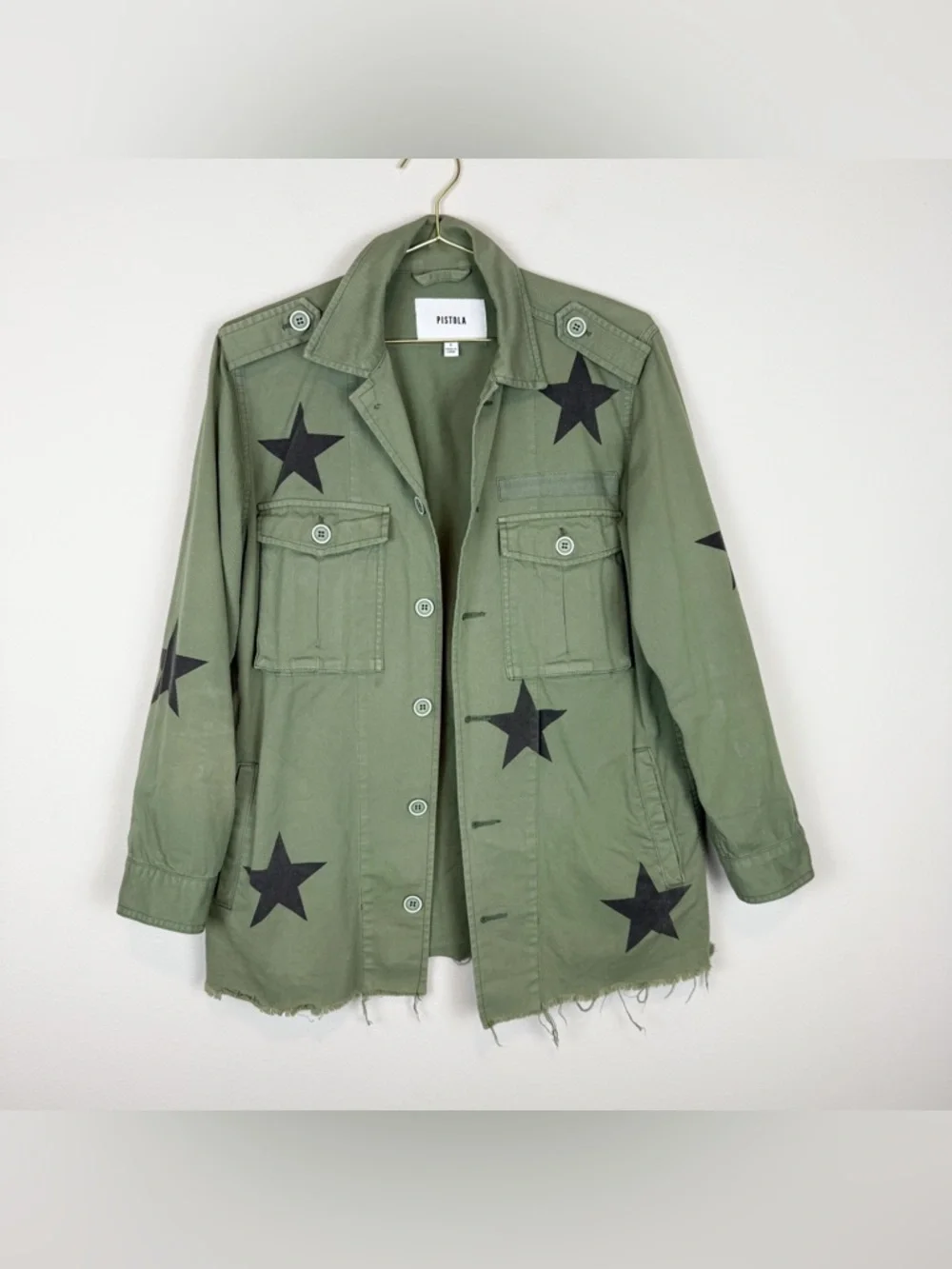 Pistola Camilo Military Jacket Royal Honor Green Stars Shacket Size Small - Picture 5 of 13